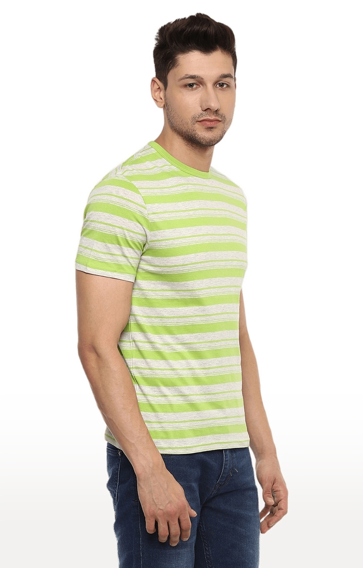 celio | Men's Green Striped Regular T-Shirts 2