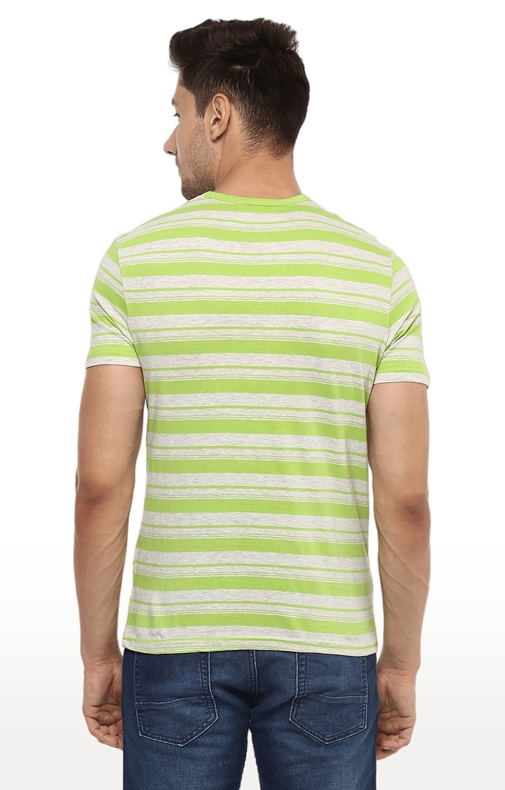 celio | Men's Green Striped Regular T-Shirts 3