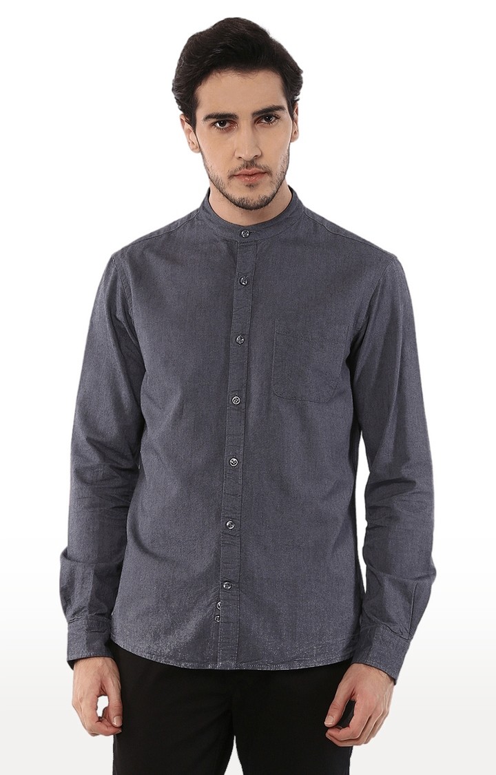 Men's Grey Solid Casual Shirts