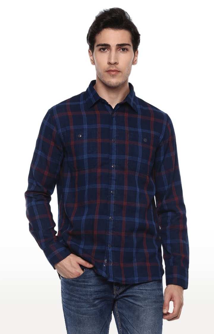 Men's Blue Checked Casual Shirts