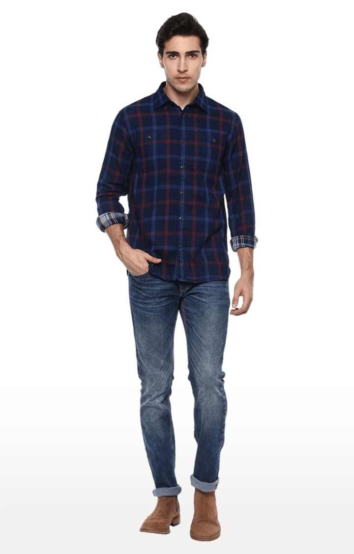Men's Blue Checked Casual Shirts