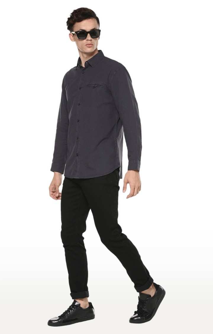 Men's Grey Solid Casual Shirts