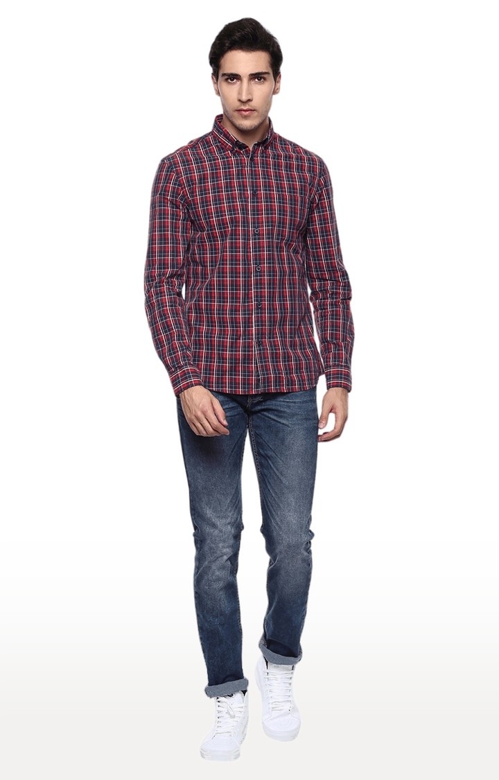 Men's Red Checked Casual Shirts