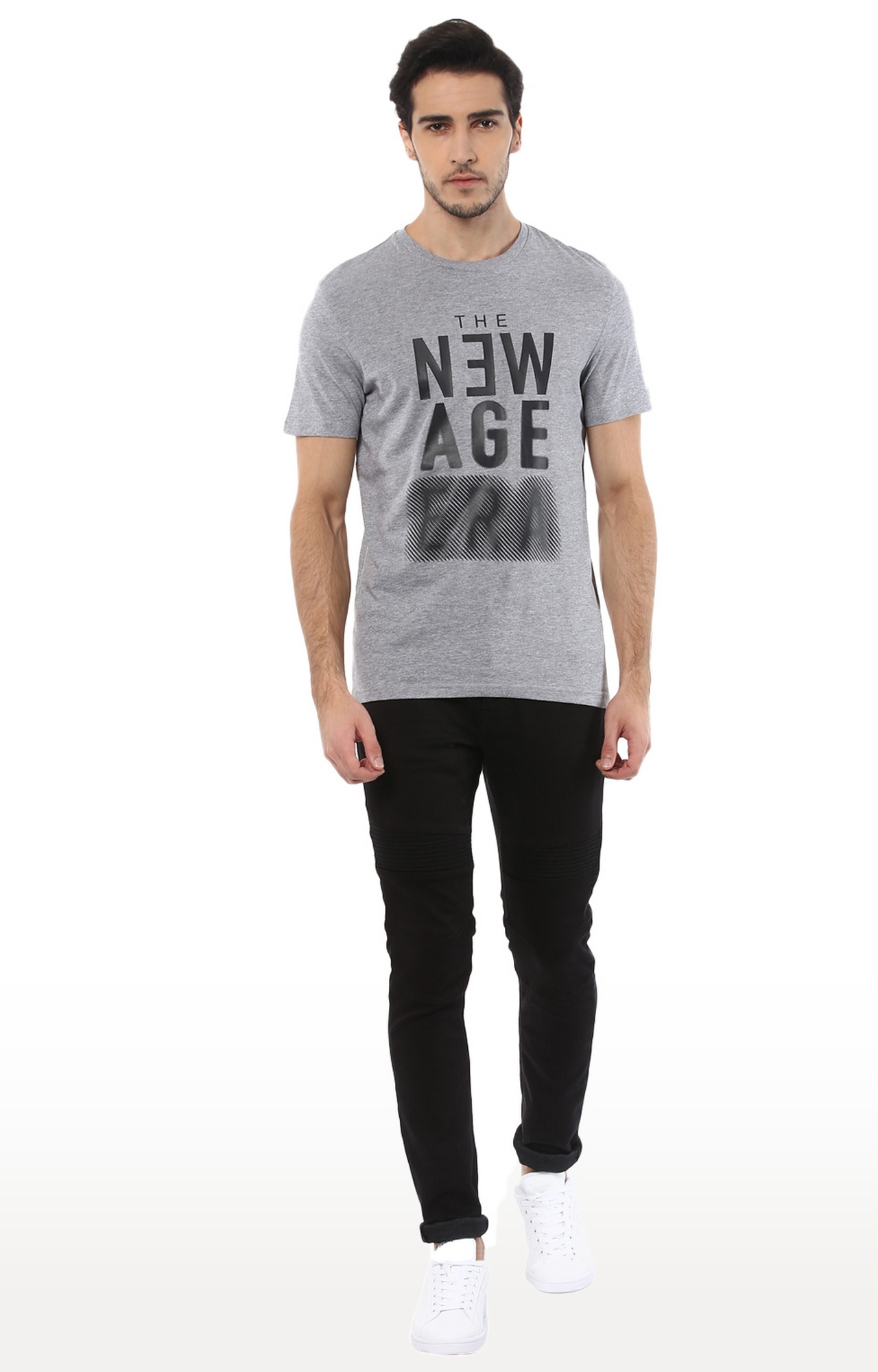 celio | Men's Grey Printed Regular T-Shirts 1