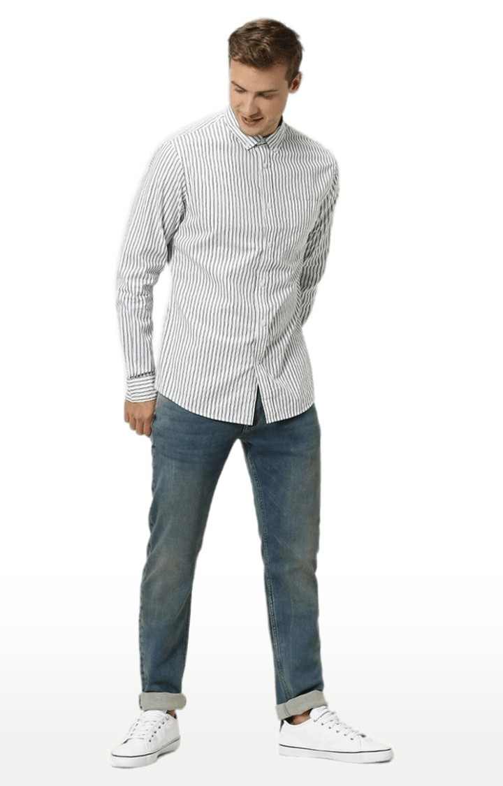 Men's White Striped Casual Shirts