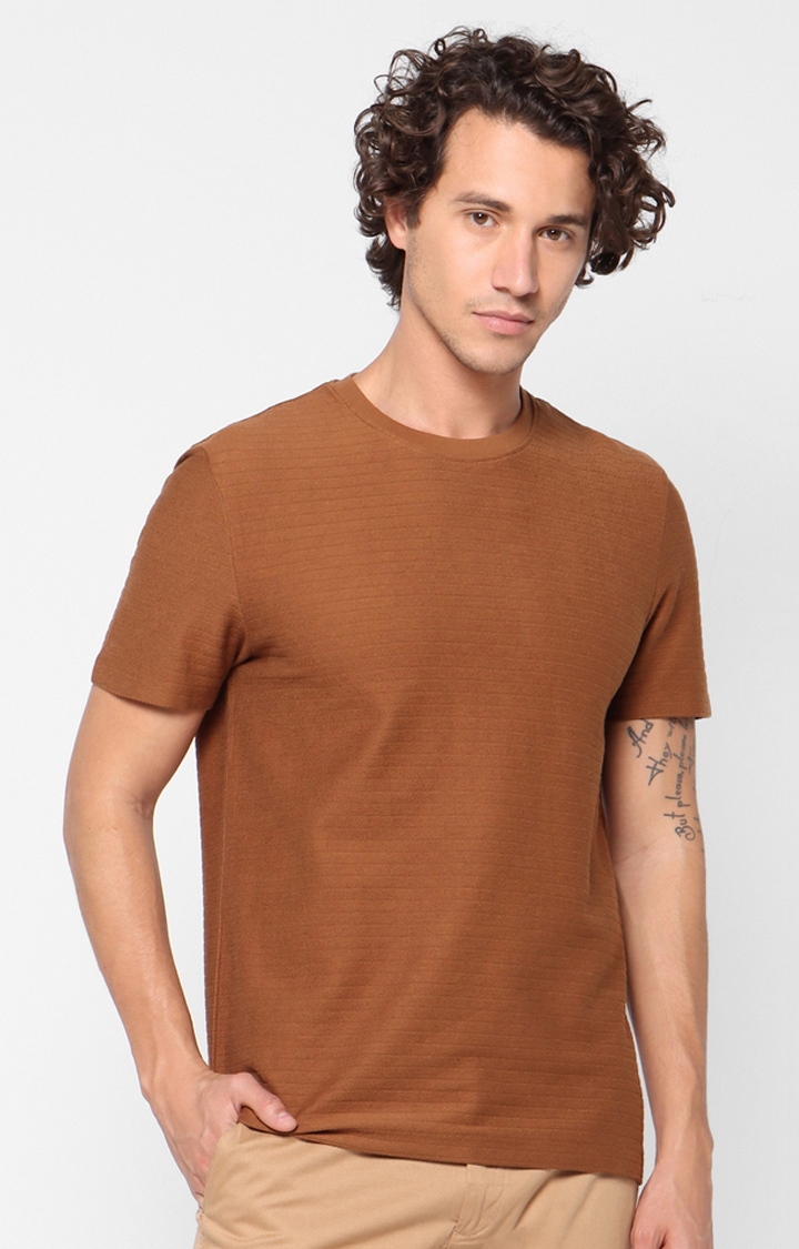 Men's Brown Striped Regular T-Shirts