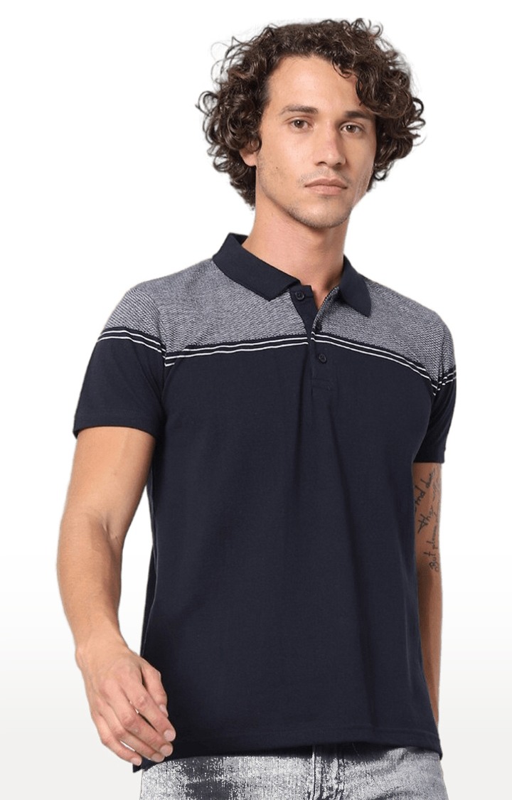 Men's Blue Solid Polos