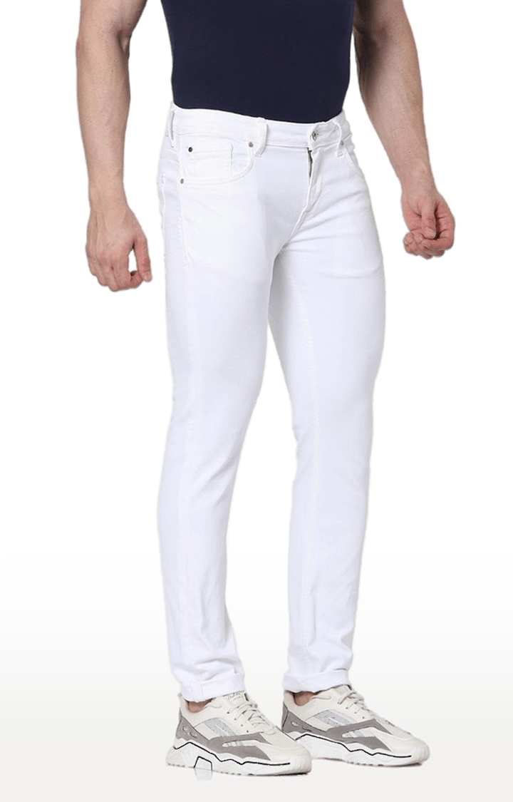 celio | Men's White Cotton Blend Solid Slim Jeans 1