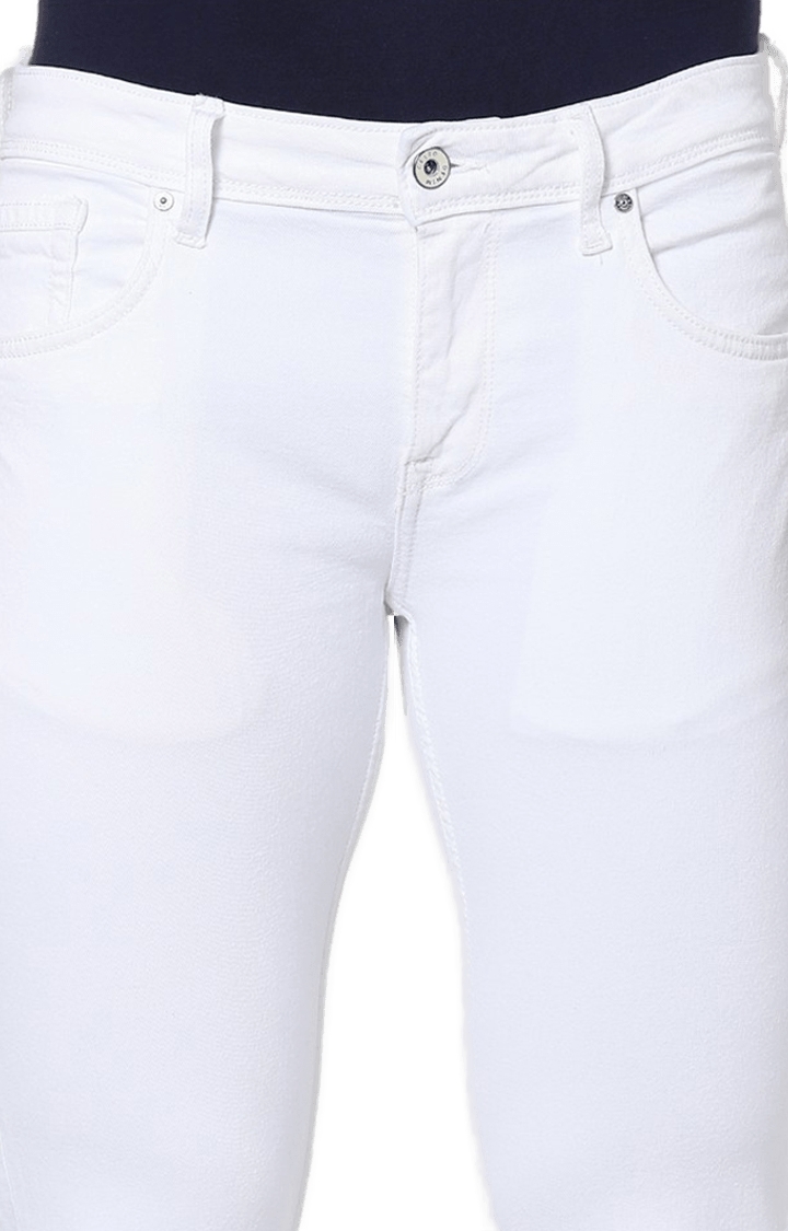 celio | Men's White Cotton Blend Solid Slim Jeans 3