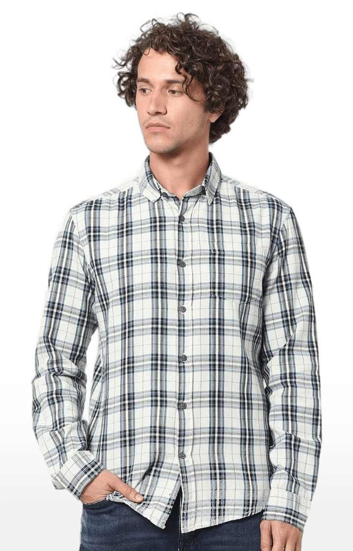 Men's White Checked Casual Shirts