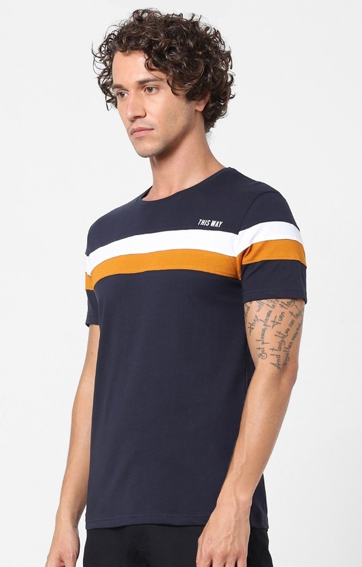 Men's Blue Striped Regular T-Shirts