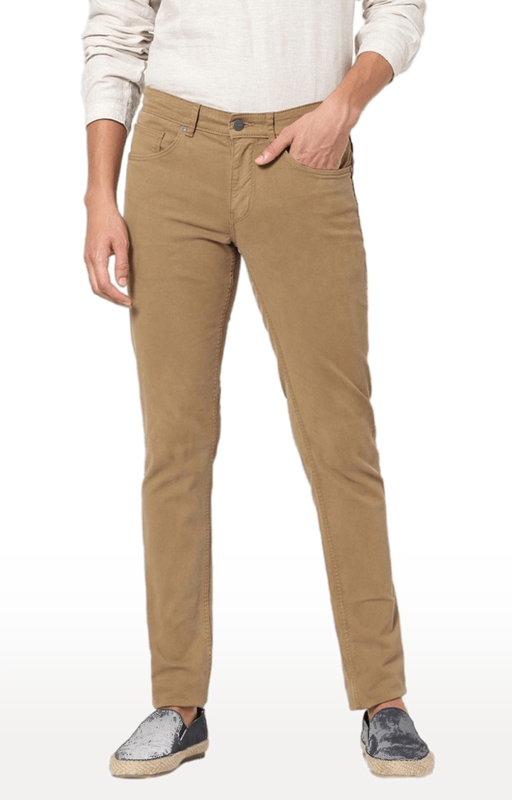celio | Men's Brown Cotton Blend Solid Slim Jeans 0