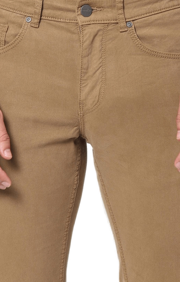 celio | Men's Brown Cotton Blend Solid Slim Jeans 3