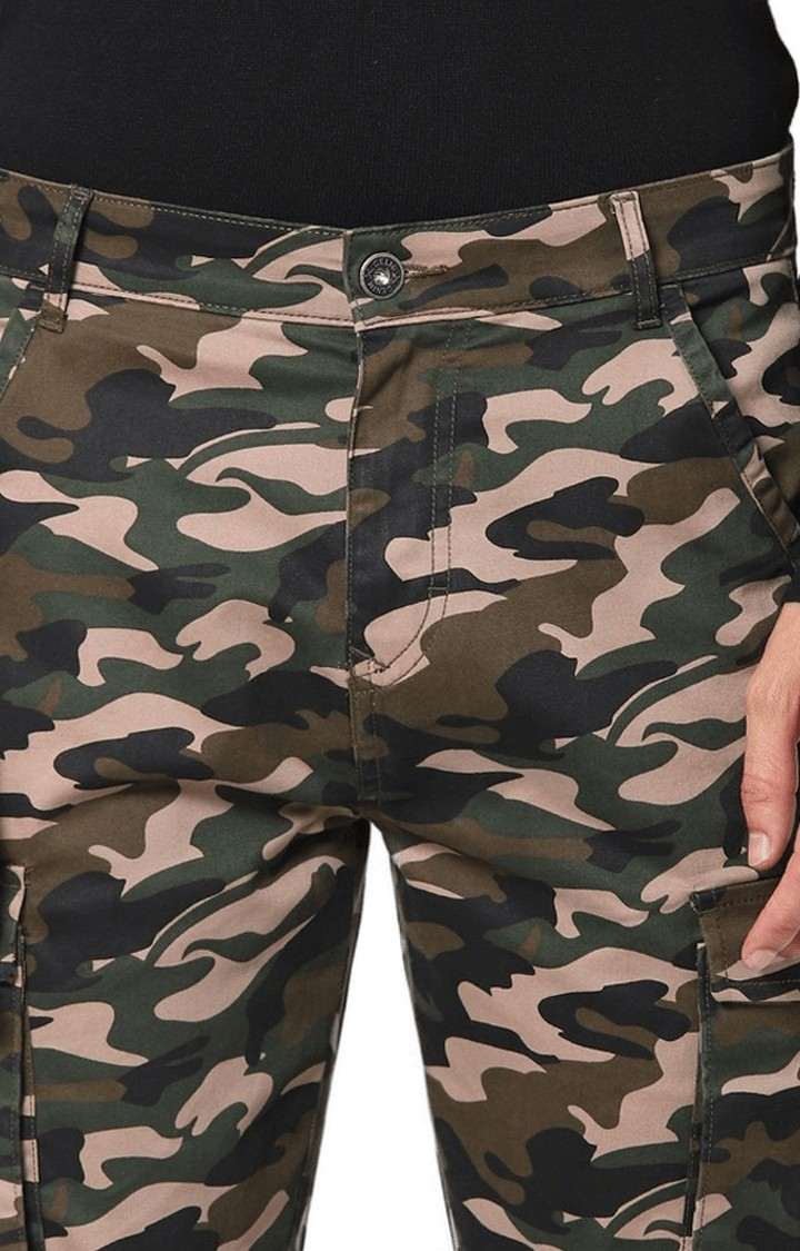 Men's Green Cotton Blend Camouflage Cargos