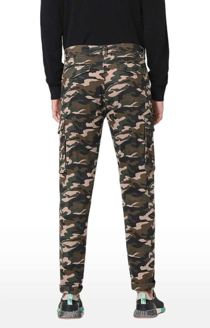 Men's Green Cotton Blend Camouflage Cargos