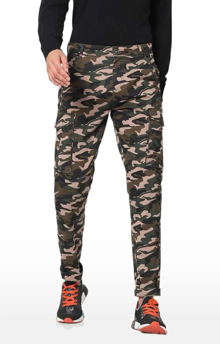Men's Green Cotton Blend Camouflage Cargos