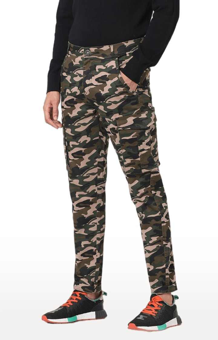Men's Green Cotton Blend Camouflage Cargos