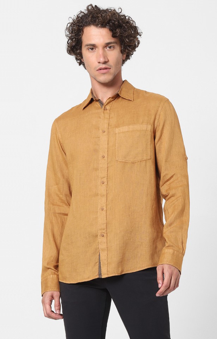 celio | Men's Brown Solid Casual Shirts