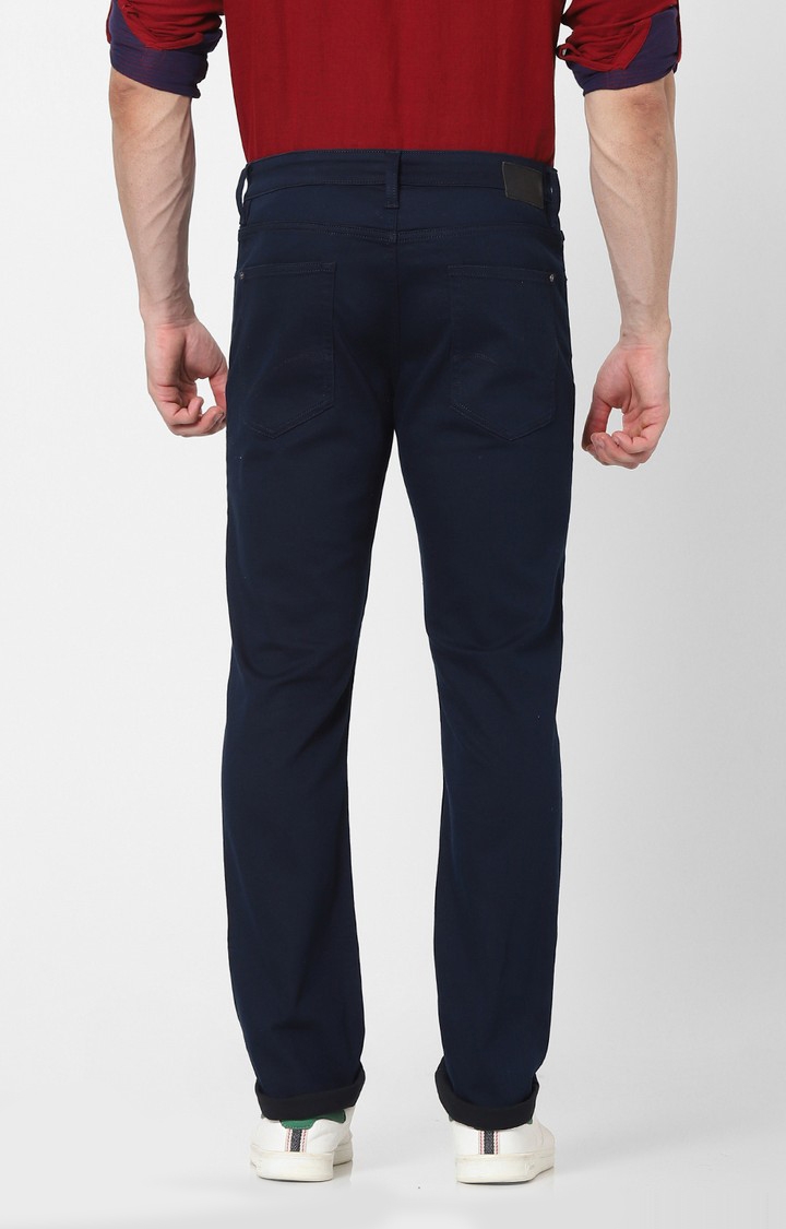 Men's Blue Cotton Blend Solid Straight Jeans