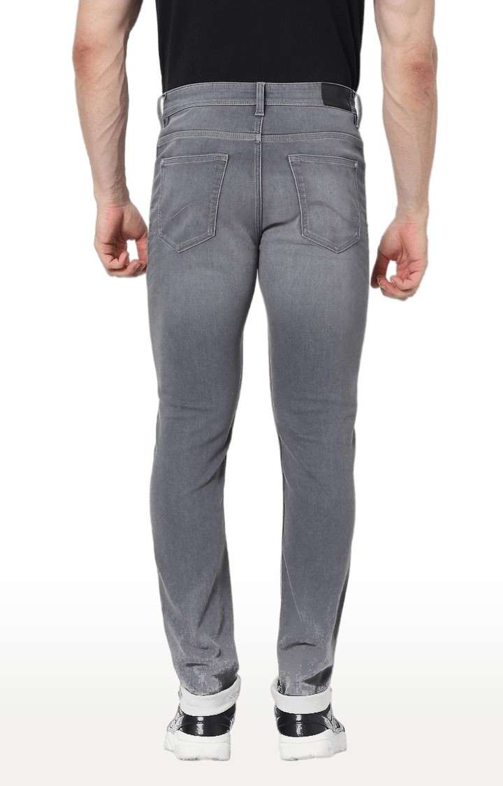 Men's Grey Cotton Blend Solid Regular Jeans