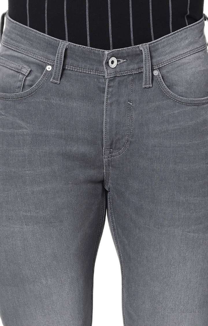 Men's Grey Cotton Blend Solid Regular Jeans