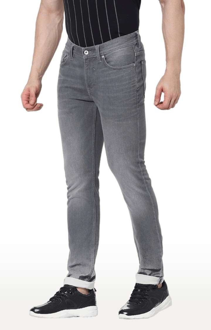 Men's Grey Cotton Blend Solid Regular Jeans