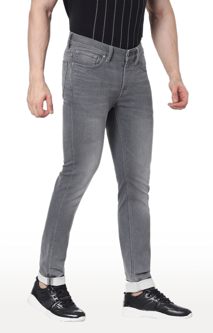 Men's Grey Cotton Blend Solid Regular Jeans