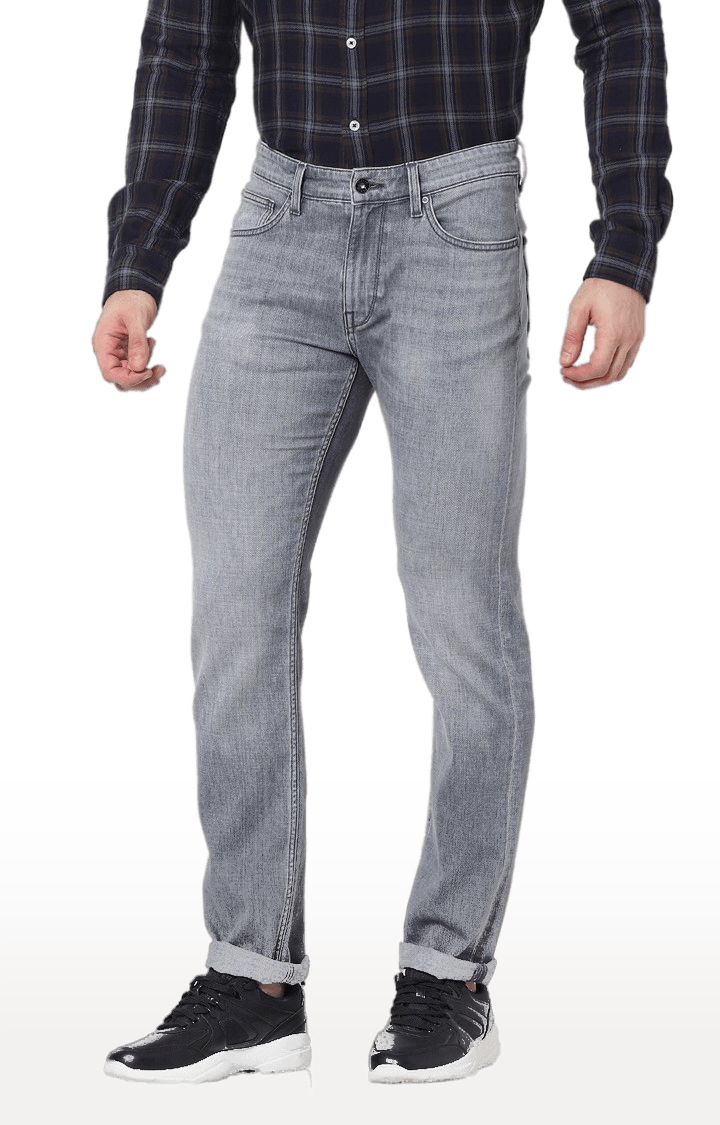 celio | Men's Grey Cotton Blend Solid Straight Jeans 2