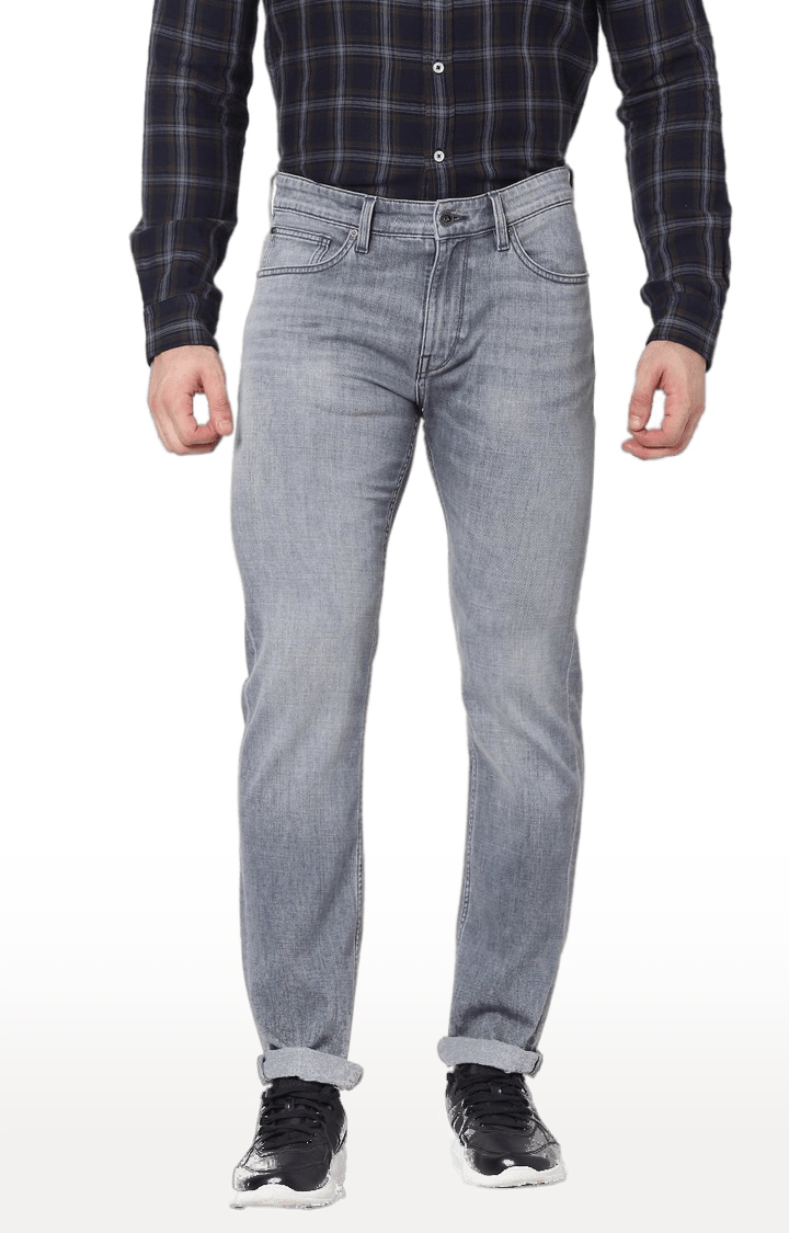 celio | Men's Grey Cotton Blend Solid Straight Jeans