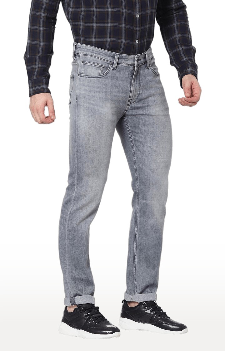 Men's Grey Cotton Blend Solid Straight Jeans
