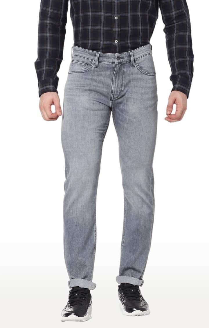 Men's Grey Cotton Blend Solid Straight Jeans