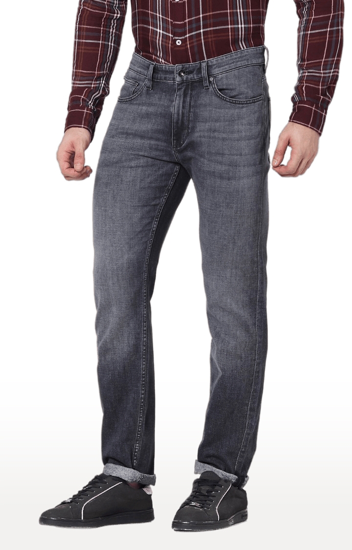 Men's Black Cotton Blend Solid Straight Jeans