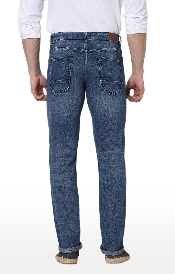 celio | Men's Blue Cotton Blend Solid Tapered Jeans 4