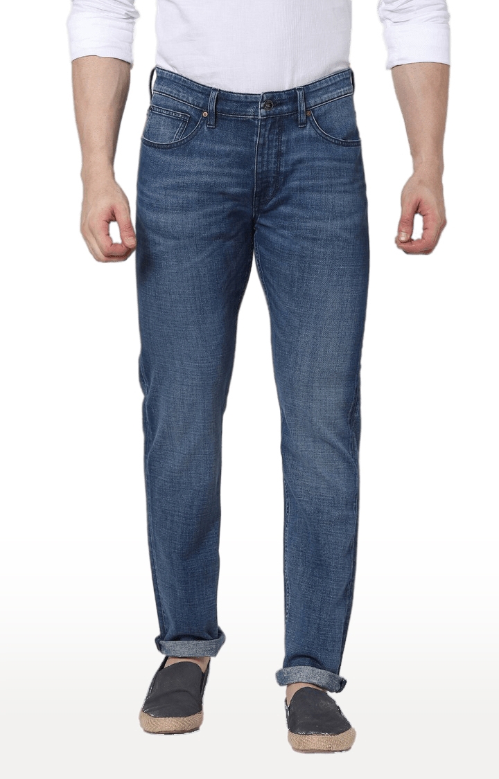 celio | Men's Blue Cotton Blend Solid Tapered Jeans 0