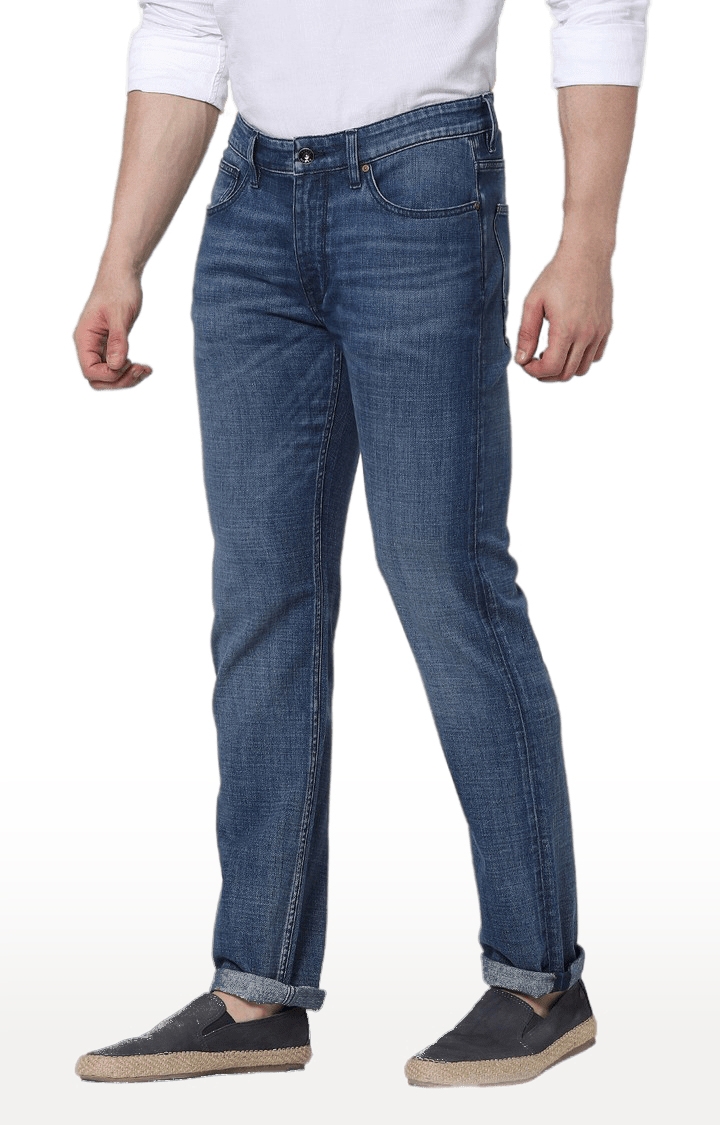 celio | Men's Blue Cotton Blend Solid Tapered Jeans 2