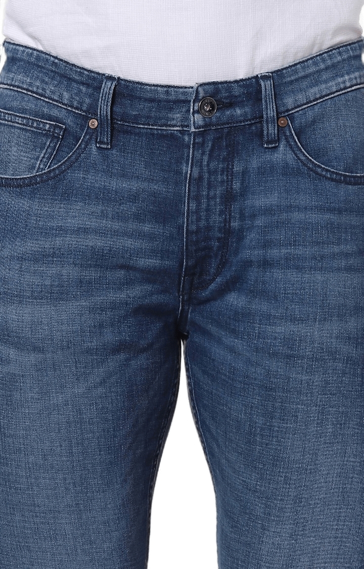 celio | Men's Blue Cotton Blend Solid Tapered Jeans 5