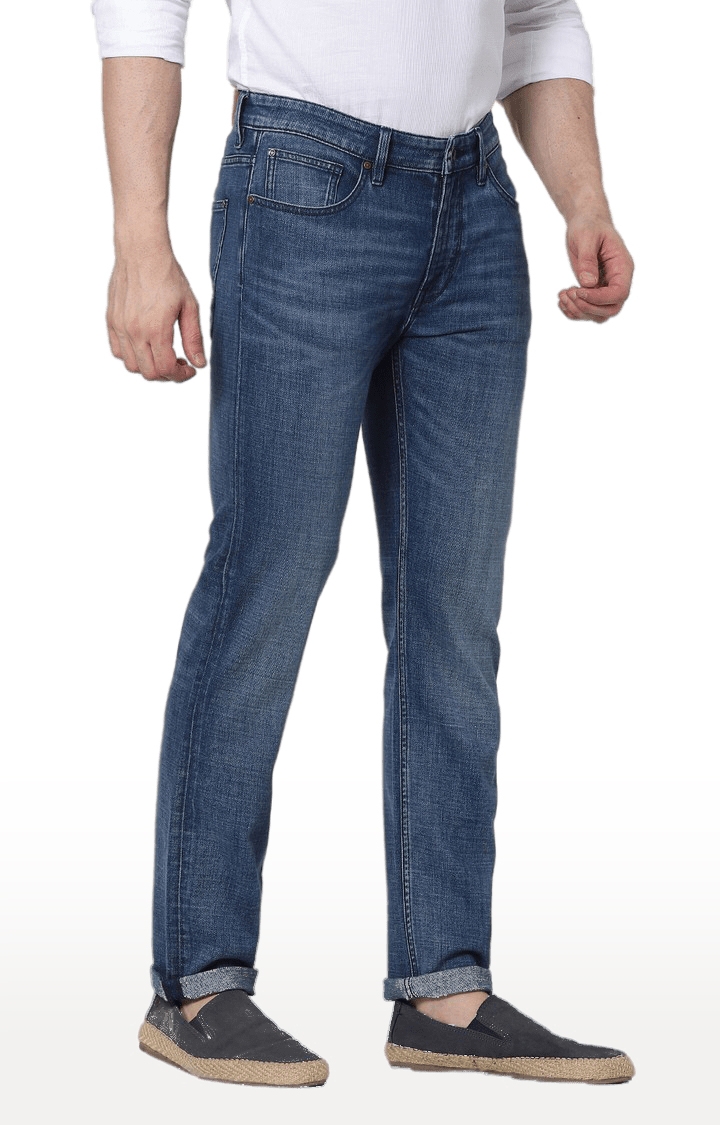 celio | Men's Blue Cotton Blend Solid Tapered Jeans 3