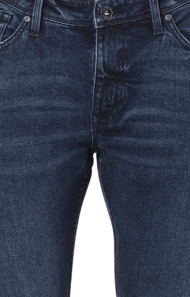 Men's Blue Cotton Solid Tapered Jeans