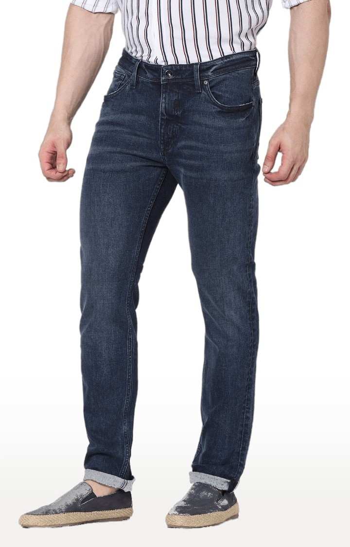 Men's Blue Cotton Solid Tapered Jeans