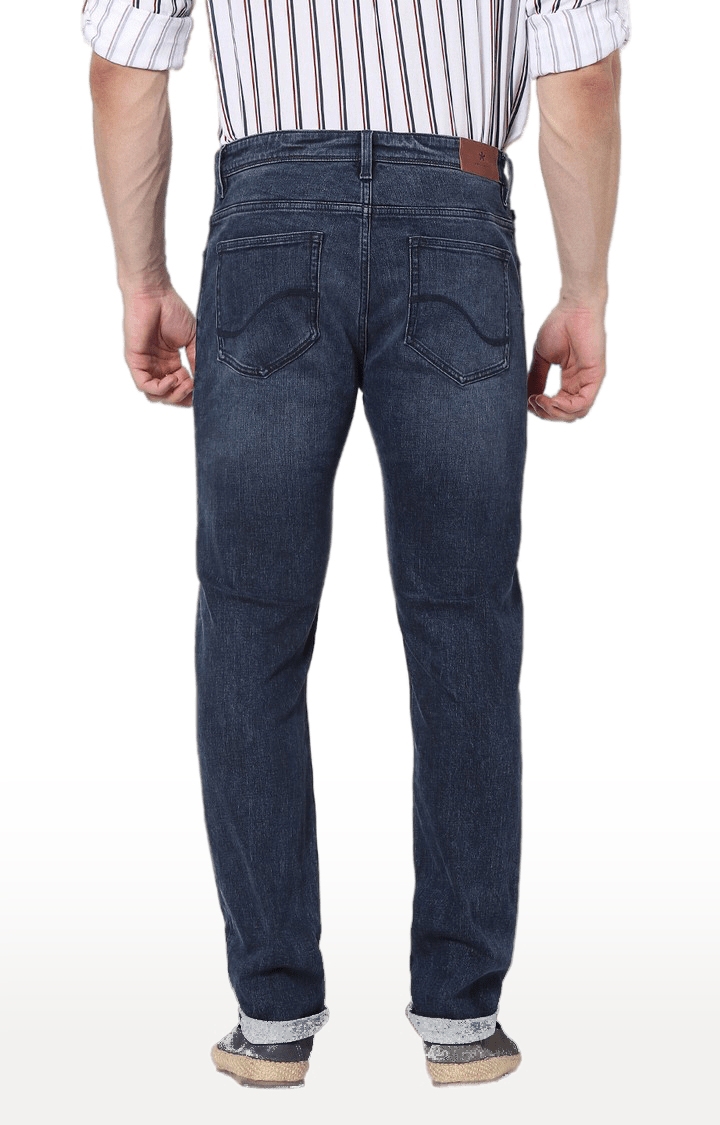 Men's Blue Cotton Solid Tapered Jeans