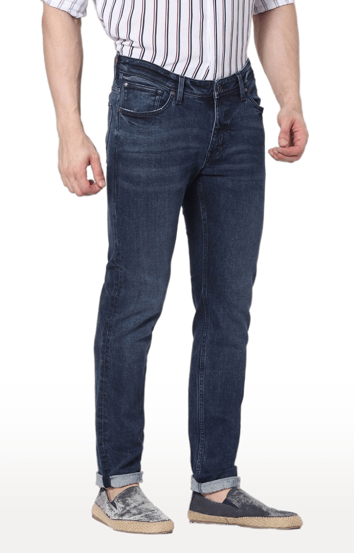celio | Men's Blue Cotton Solid Tapered Jeans 3