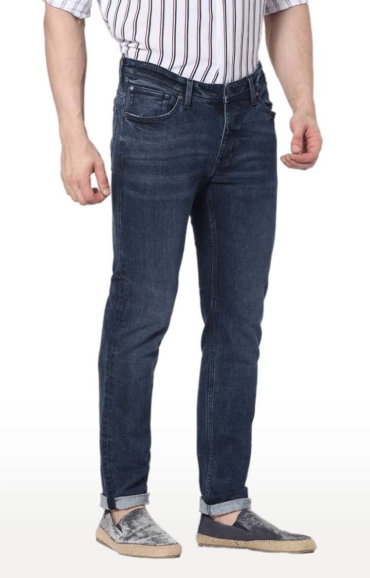 Men's Blue Cotton Solid Tapered Jeans