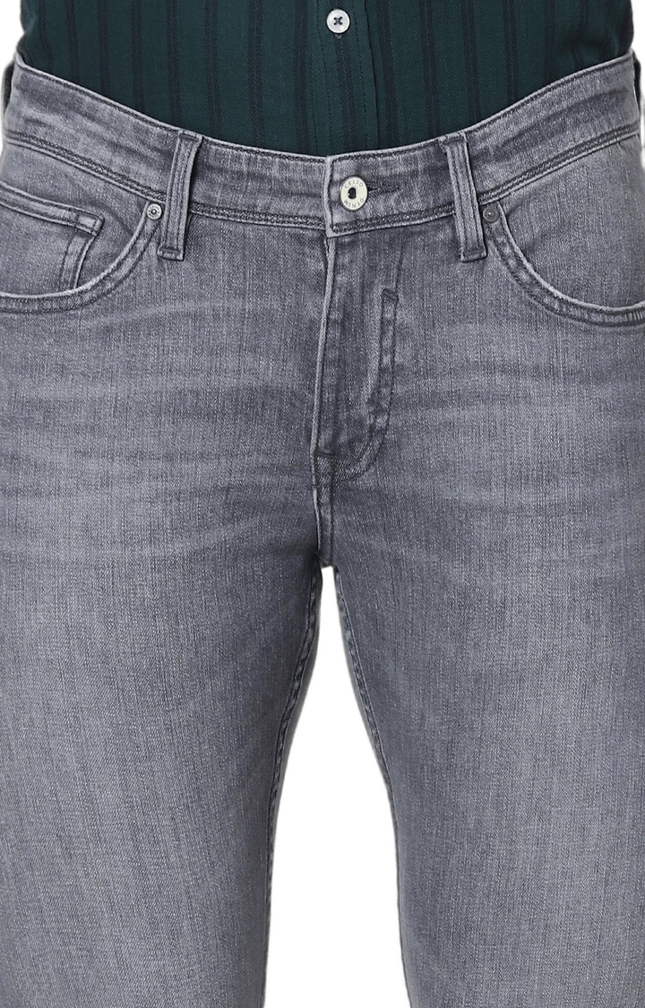 celio | Men's Grey Cotton Blend Solid Tapered Jeans 5