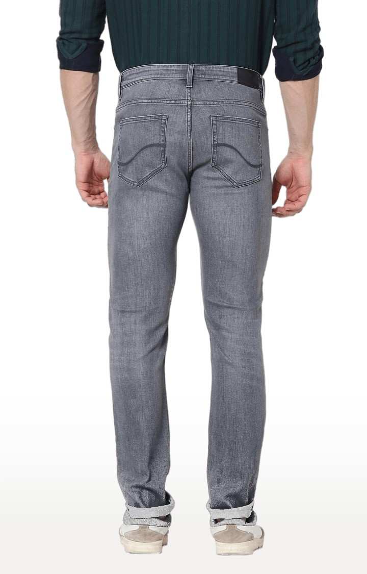 Men's Grey Cotton Blend Solid Tapered Jeans