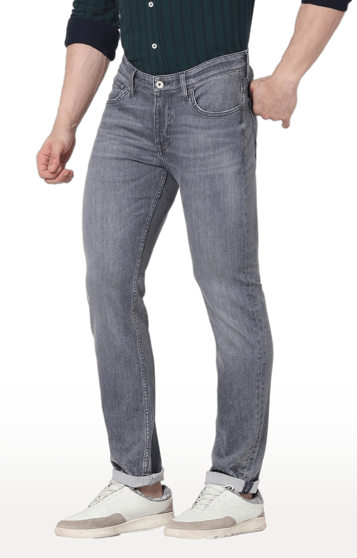 celio | Men's Grey Cotton Blend Solid Tapered Jeans 2