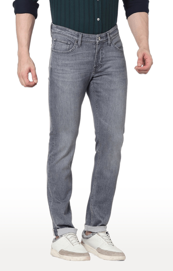 celio | Men's Grey Cotton Blend Solid Tapered Jeans 3