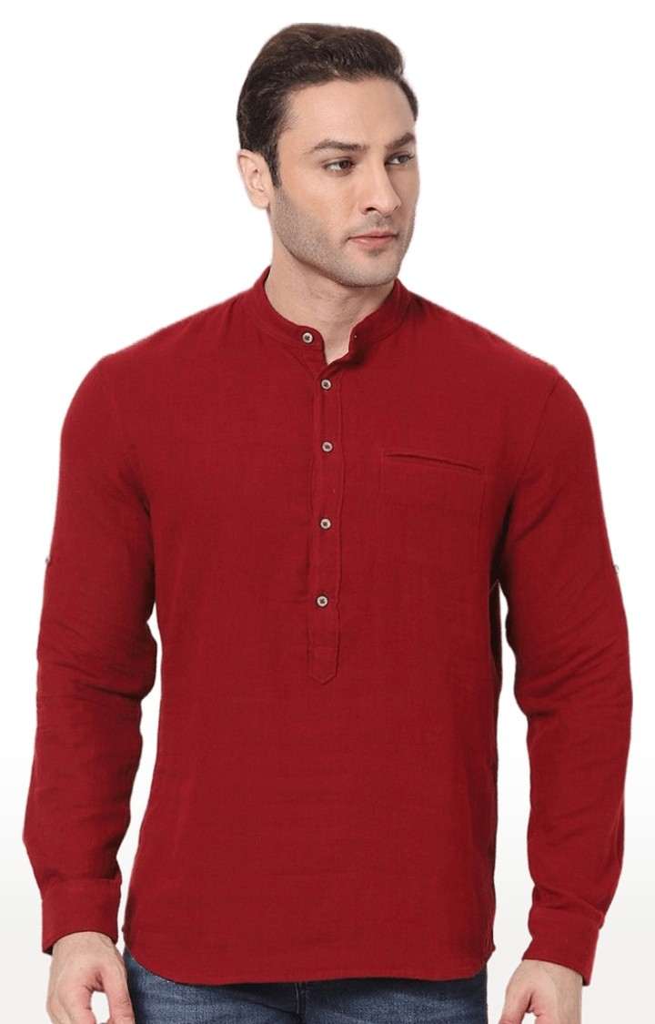 Men's Red Solid Casual Shirts