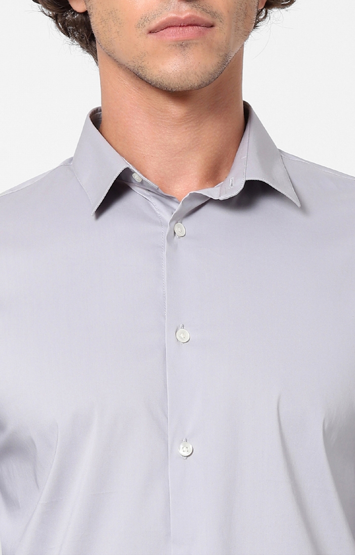 Men's Grey Solid Casual Shirts