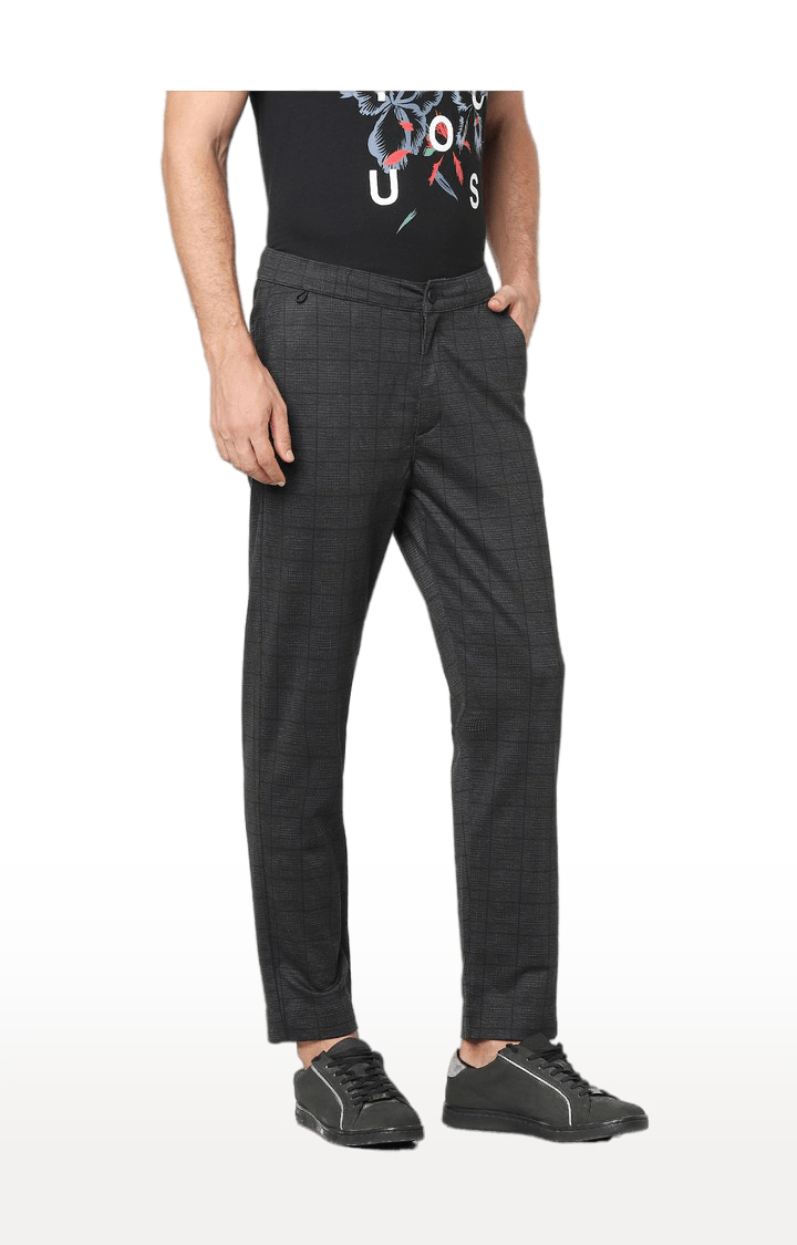 Men's Grey Polycotton Checked Casual Pants