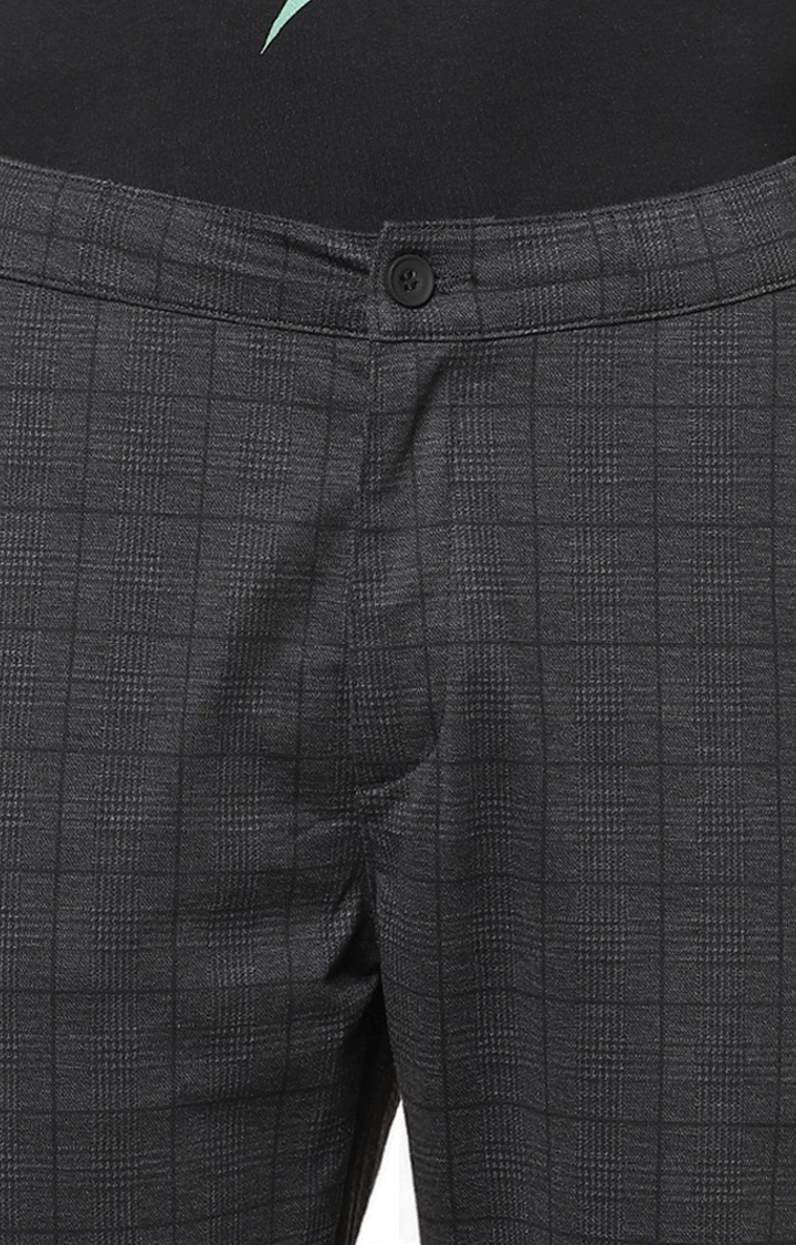 Men's Grey Polycotton Checked Casual Pants
